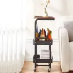 Casa si Gradina - Mobilier - Mese si birouri - Mese living - Masuta Portabila petru cafea, otel carbon, 2 polite si cu o masa de lucru, 76 x 43 x 30 cm, Negru Maro - Infinity.ro