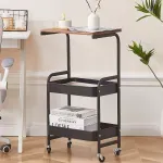 Casa si Gradina - Mobilier - Mese si birouri - Mese living - Masuta Portabila petru cafea, otel carbon, 2 polite si cu o masa de lucru, 76 x 43 x 30 cm, Negru Maro - Infinity.ro