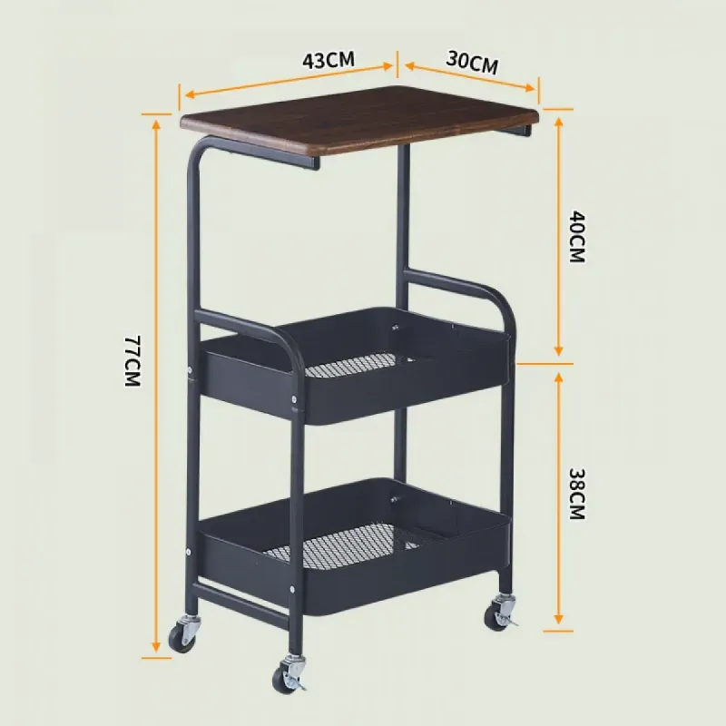Casa si Gradina - Mobilier - Mese si birouri - Mese living - Masuta Portabila petru cafea, otel carbon, 2 polite si cu o masa de lucru, 76 x 43 x 30 cm, Negru Maro - Infinity.ro