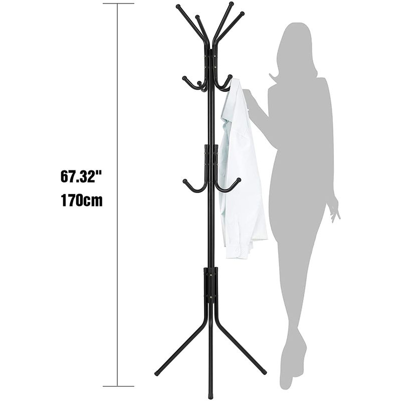 Casa si Gradina - Mobilier - Organizare si depozitare - Cuiere - Cuier pentru haine, tip pom, 3 nivele, 12 agatatori, metal, 170 cm, negru - Infinity.ro