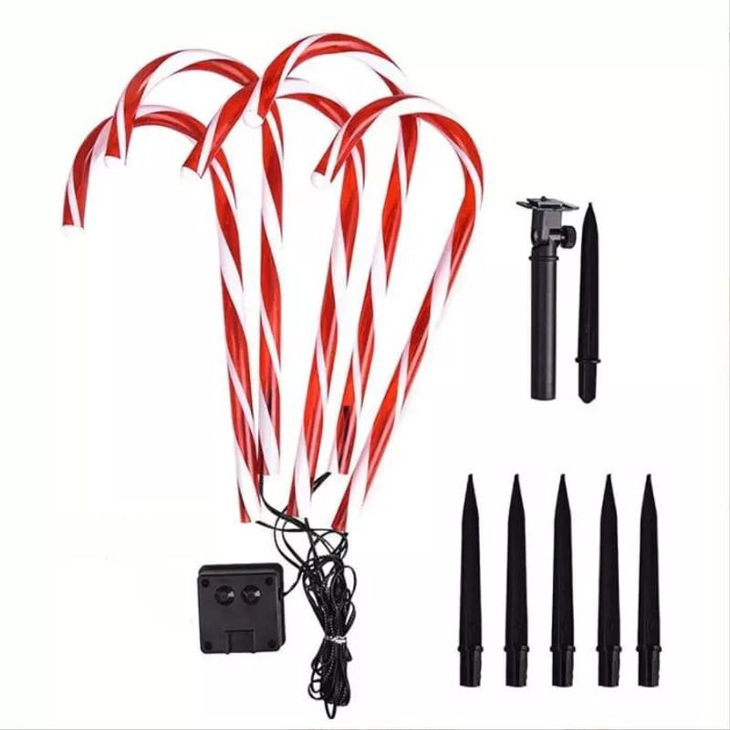 Casa si Gradina - Corpuri si surse de iluminat - Iluminat exterior - Instalatii luminoase exterior - Set 5 Acadele Decorative Luminoase cu incarcare Solara pentru Craciun, exterior, 38 cm - Infinity.ro