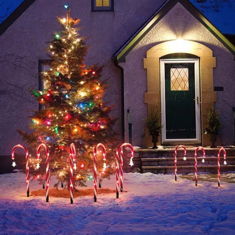 Casa si Gradina - Corpuri si surse de iluminat - Iluminat exterior - Instalatii luminoase exterior - Set 5 Acadele Decorative Luminoase cu incarcare Solara pentru Craciun, exterior, 38 cm - Infinity.ro