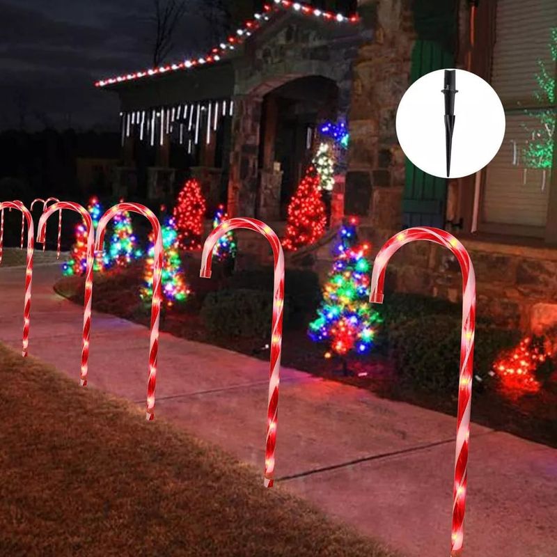 Casa si Gradina - Corpuri si surse de iluminat - Iluminat exterior - Instalatii luminoase exterior - Set 5 Acadele Decorative Luminoase cu incarcare Solara pentru Craciun, exterior, 38 cm - Infinity.ro