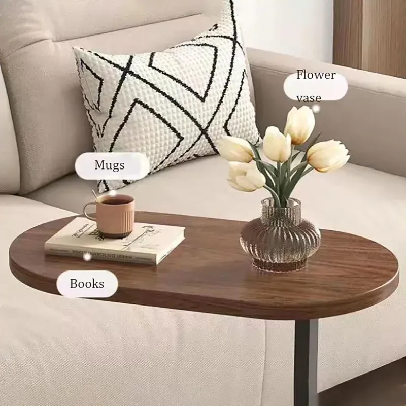 Casa si Gradina - Mobilier - Mese si birouri - Masute de cafea - Masuta de Cafea cu Picior pentru pat/canapea, Negru cu Wenge, Ovala, Lemn cu Metal, 40 x 28 x 55.5 cm - Infinity.ro