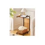 Casa si Gradina - Mobilier - Mese si birouri - Masute de cafea - Masuta Multifunctionala pe Roti, pentru canapea sau pat, cu Raft si Buzunar lateral, 63 x 40 x 28 cm, Maro/Negru - Infinity.ro
