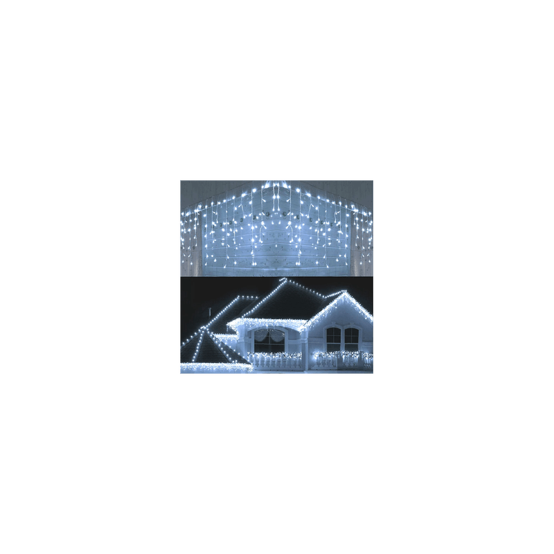 Casa si Gradina - Corpuri si surse de iluminat - Iluminat exterior - Instalatii luminoase exterior - Instalatie Craciun tip turturi/frunjuri inegali, 12m, 300 LED-uri, lumina alba rece, interconectabila, 220V - Infinity.ro