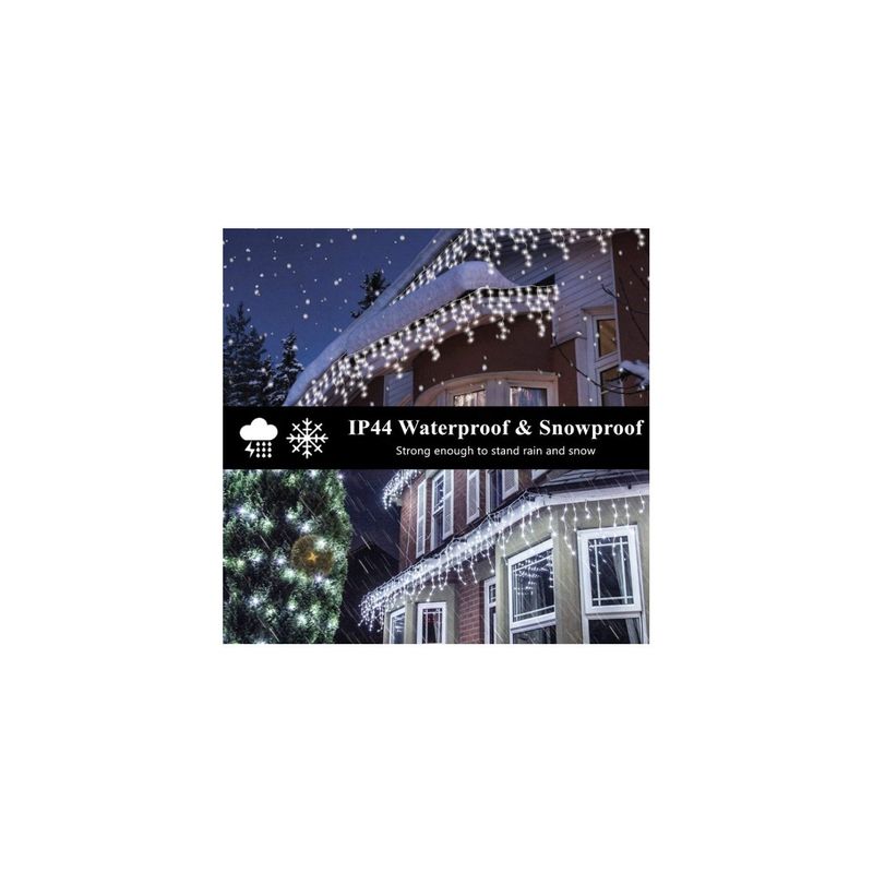 Casa si Gradina - Corpuri si surse de iluminat - Iluminat exterior - Instalatii luminoase exterior - Instalatie Craciun tip turturi/frunjuri inegali, 12m, 300 LED-uri, lumina alba rece, interconectabila, 220V - Infinity.ro