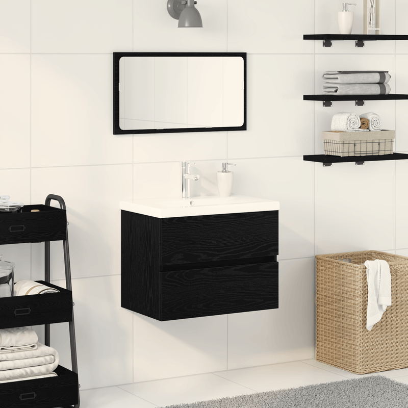 Casa si Gradina - Mobilier - Mobilier baie - Comode baie - Cabinet de Chiuveta cu Lava Integrata  Stejar Negru Lemn Prelucrat - Infinity.ro