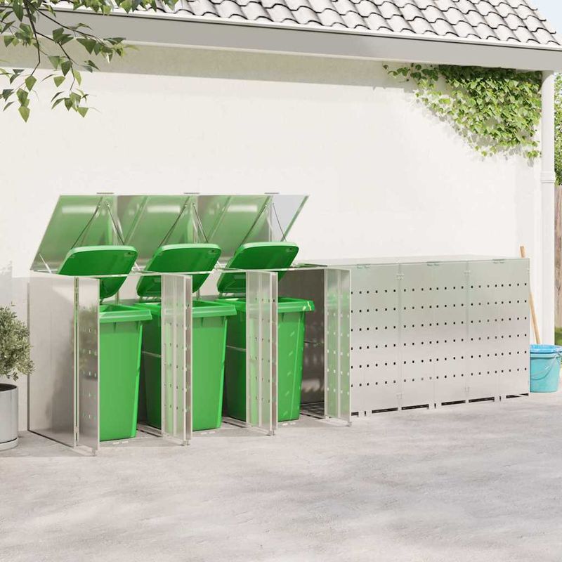 Casa si Gradina - Gradina si terasa - Mobilier exterior - Dulapuri si lazi depozitare exterior - Depozitare pentru 3 pubele Wheelie Argintiu - Infinity.ro