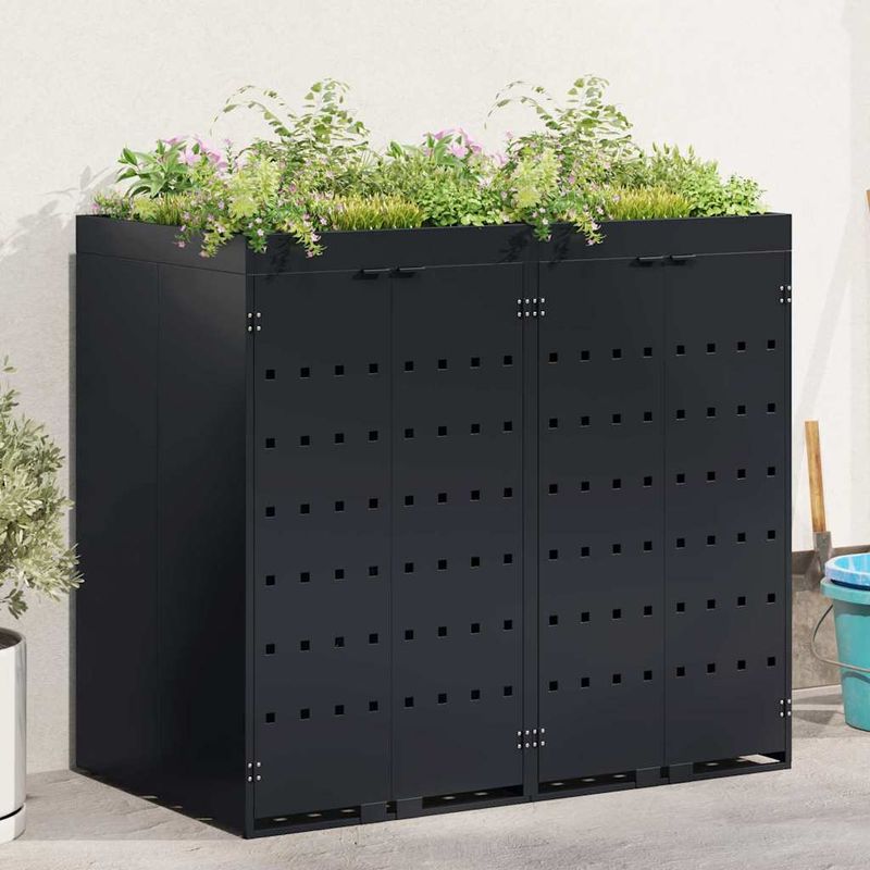 Casa si Gradina - Gradina si terasa - Mobilier exterior - Dulapuri si lazi depozitare exterior - Depozitare pentru 2 pubele Wheelie Negru 136 x 77,5 x 121,5 cm - Infinity.ro