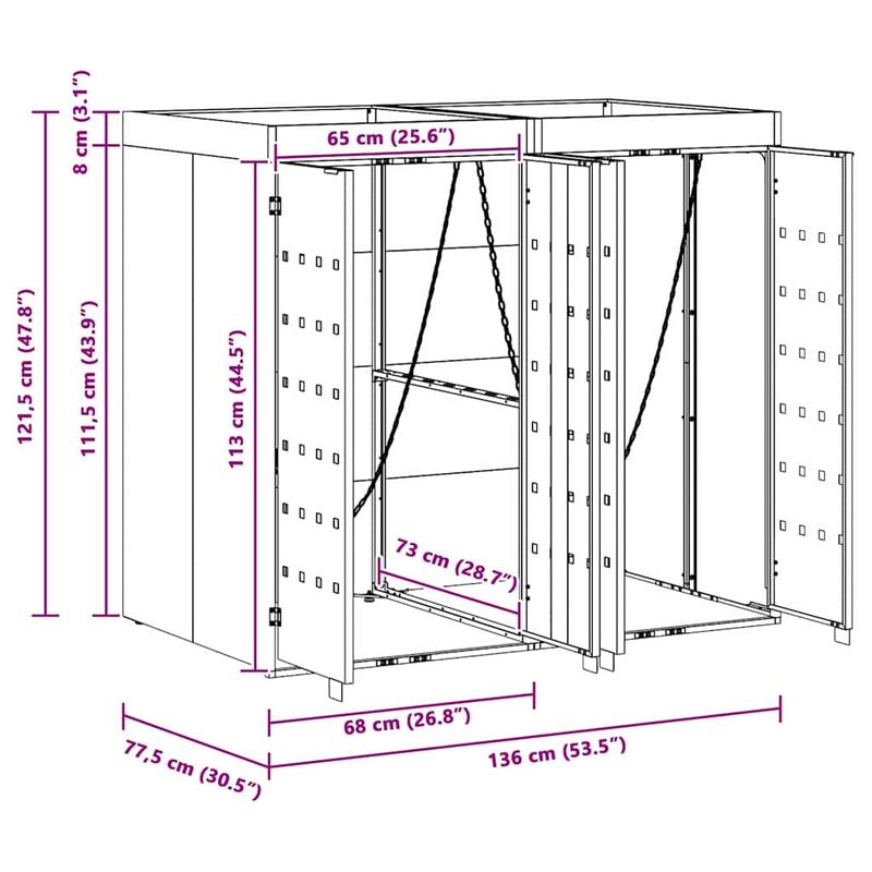 Casa si Gradina - Gradina si terasa - Mobilier exterior - Dulapuri si lazi depozitare exterior - Depozitare pentru 2 pubele Wheelie Negru 136 x 77,5 x 121,5 cm - Infinity.ro