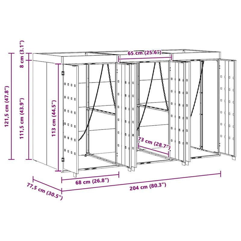 Casa si Gradina - Gradina si terasa - Mobilier exterior - Dulapuri si lazi depozitare exterior - Depozitare pentru 3 pubele Wheelie Negru 204 x 77,5 x 121,5 cm - Infinity.ro
