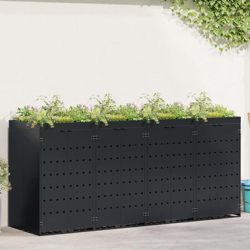 Casa si Gradina - Gradina si terasa - Mobilier exterior - Dulapuri si lazi depozitare exterior - Depozitare pentru 4 pubele Wheelie Negru 272 x 77,5 x 121,5 cm - Infinity.ro