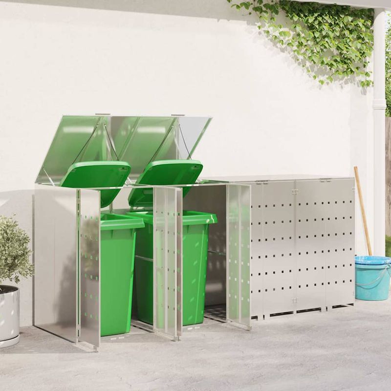 Casa si Gradina - Gradina si terasa - Mobilier exterior - Dulapuri si lazi depozitare exterior - Depozitare pentru 3 pubele Wheelie Argintiu - Infinity.ro