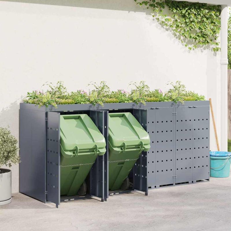 Casa si Gradina - Gradina si terasa - Mobilier exterior - Dulapuri si lazi depozitare exterior - Depozitare pentru 4 pubele Wheelie Gri deschis - Infinity.ro