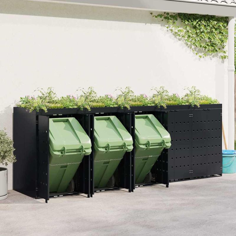 Casa si Gradina - Gradina si terasa - Mobilier exterior - Dulapuri si lazi depozitare exterior - Depozitare pentru 5 pubele Wheelie Negru 340 x 77,5 x 121,5 cm - Infinity.ro