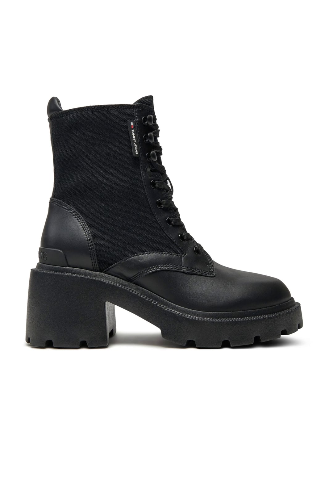 Ghete dama Tommy Jeans Mid Heel Boot Mix Media EN0EN02556 Negru