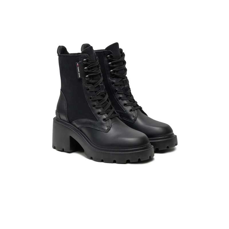 Fashion, accesorii si bijuterii - Femei - Incaltaminte femei - Ghete femei - Ghete dama Tommy Jeans Mid Heel Boot Mix Media EN0EN02556 Negru 40 EU - Infinity.ro