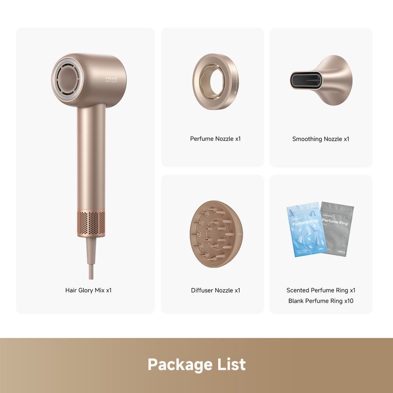 Ingrijire personala si Cosmetice - Aparate & accesorii ingrijire personala - Hair styling - Uscatoare de par - Uscator de par Dreame Glory Mix, 1600W, 110.000 RPM, 3 duze, 4 setari temperatura, auriu - Infinity.ro