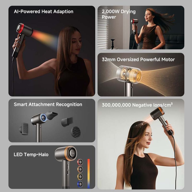 Ingrijire personala si Cosmetice - Aparate & accesorii ingrijire personala - Hair styling - Uscatoare de par - Uscator de par Dreame Gusto, 2000W, senzor AI, 3 viteze, 4 setari temperatura, Gri - Infinity.ro