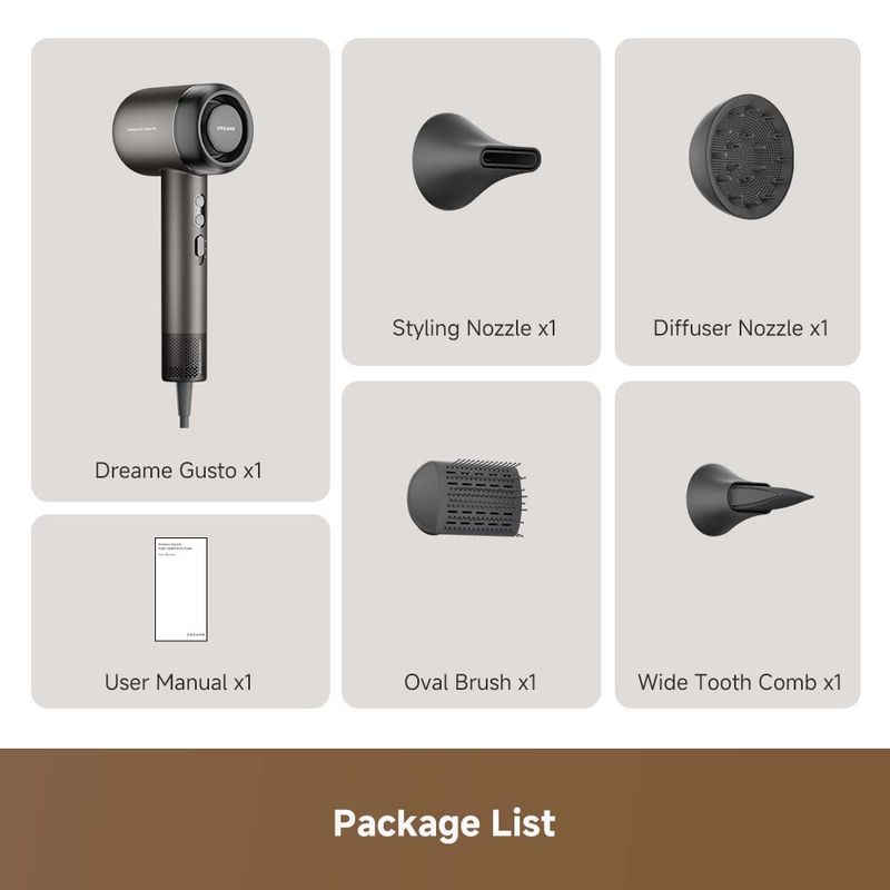 Ingrijire personala si Cosmetice - Aparate & accesorii ingrijire personala - Hair styling - Uscatoare de par - Uscator de par Dreame Gusto, 2000W, senzor AI, 3 viteze, 4 setari temperatura, Gri - Infinity.ro