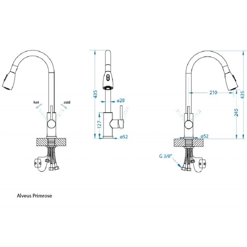 Casa si Gradina - Sanitare - Chiuveta bucatarie si accesorii - Chiuvete bucatarie - Pachet chiuveta Alveus Cadit 20, 790x500 mm + Baterie Primrose All Black, sifon pop-up inclus, Negru - Infinity.ro