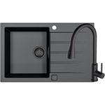 Casa si Gradina - Sanitare - Chiuveta bucatarie si accesorii - Chiuvete bucatarie - Pachet chiuveta Alveus Cadit 20, 790x500 mm + Baterie Primrose All Black, sifon pop-up inclus, Negru - Infinity.ro