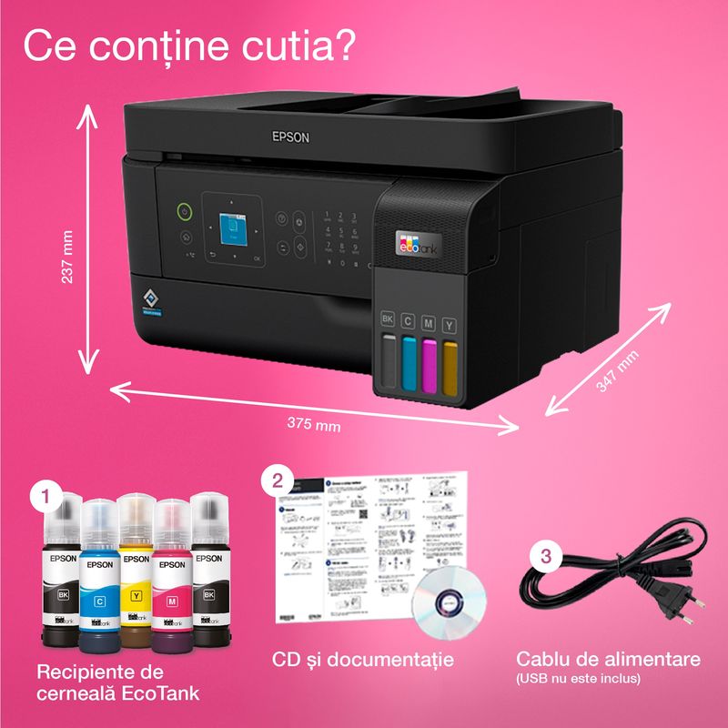 PC, gaming si accesorii - Imprimante, scanere & consumabile - Imprimante - Imprimante si multifunctionale - Multifunctional inkjet color CISS Epson EcoTank L5590, A4, ADF, Wi-Fi, Fax - Infinity.ro