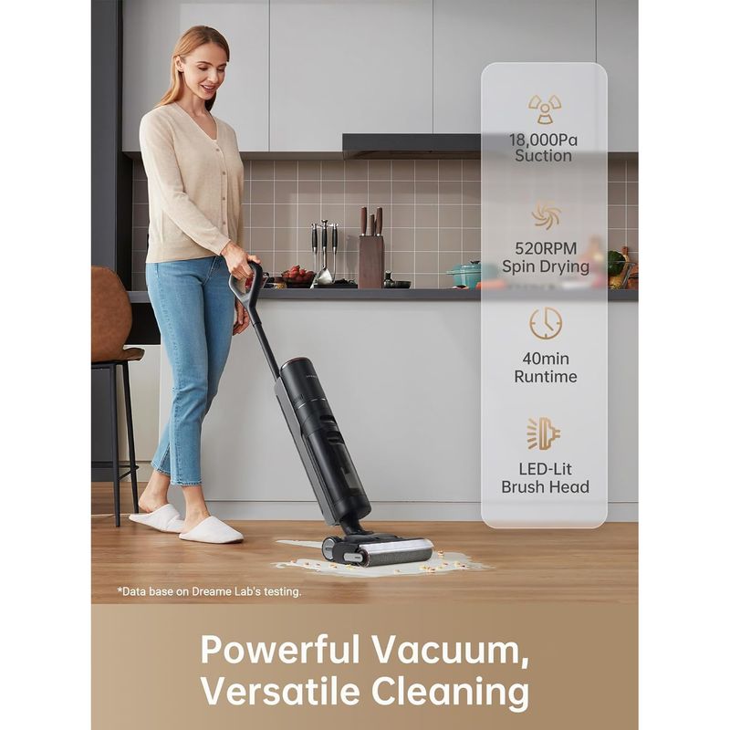 Electronice si Electrocasnice - Ingrijirea locuintei - Aspiratoare - Aspirator vertical Dreame H13 Pro HHR27C, umed uscat, 18.000Pa, autonomie 40 min, Negru - Infinity.ro