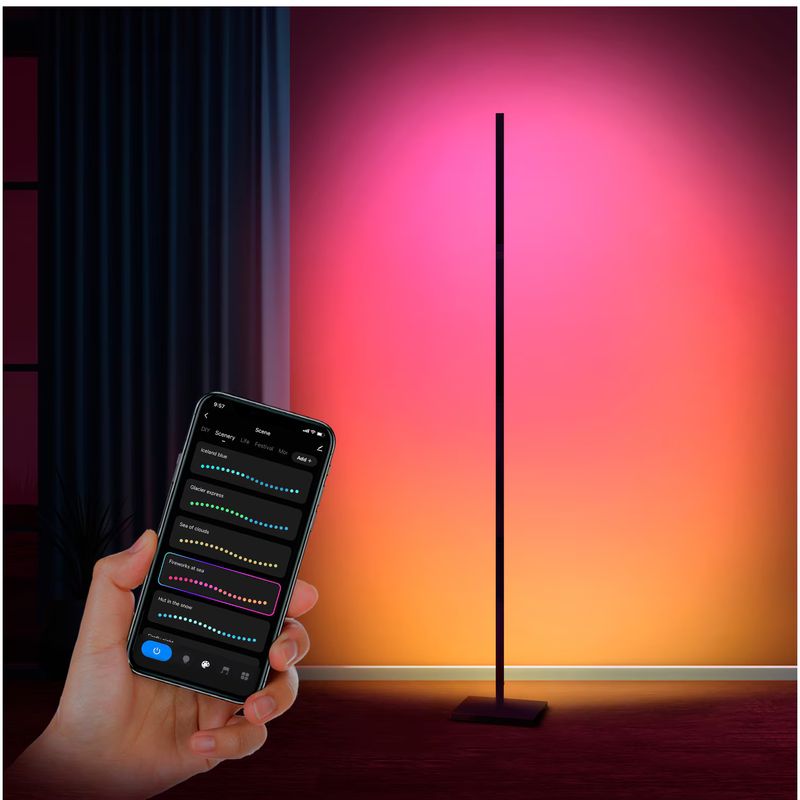 Casa si Gradina - Corpuri si surse de iluminat - Veioze si lampi - Veioze - Lampadar gaming LED RGB-IC Calex Smart, 24W, 1000lm, Wi-Fi, Bluetooth, 175 cm - Infinity.ro