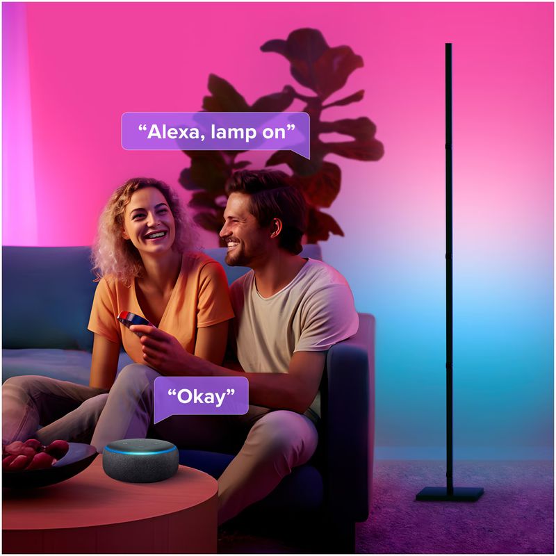 Casa si Gradina - Corpuri si surse de iluminat - Veioze si lampi - Veioze - Lampadar gaming LED RGB-IC Calex Smart, 24W, 1000lm, Wi-Fi, Bluetooth, 175 cm - Infinity.ro