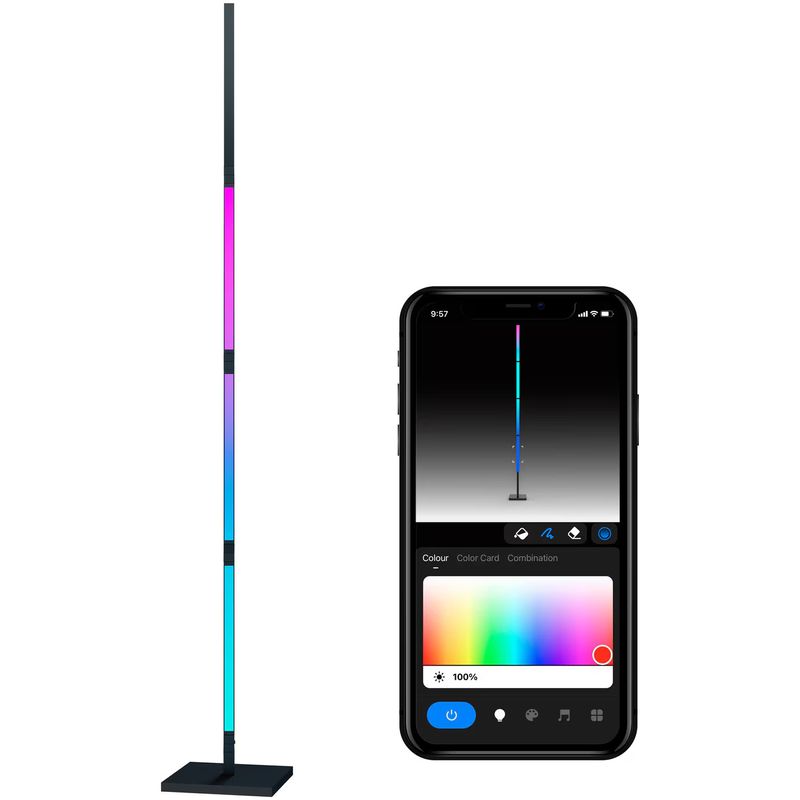 Casa si Gradina - Corpuri si surse de iluminat - Veioze si lampi - Veioze - Lampadar gaming LED RGB-IC Calex Smart, 24W, 1000lm, Wi-Fi, Bluetooth, 175 cm - Infinity.ro