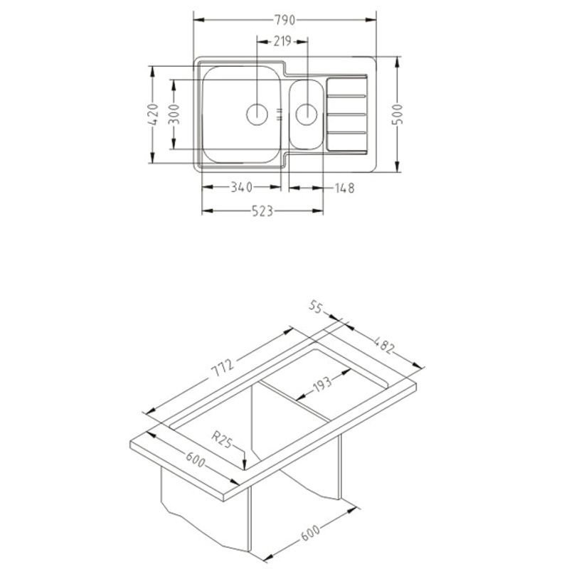 Casa si Gradina - Sanitare - Chiuveta bucatarie si accesorii - Chiuvete bucatarie - Chiuveta bucatarie Alveus Line 70, cuva stanga, 790x500x160 mm, Inox Leinen - Infinity.ro