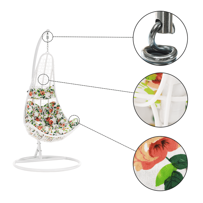 Casa si Gradina - Gradina si terasa - Balansoare si hamace - Balansoare - Fotoliu suspendat, alb / flori cu model, KALEA 2 NEW - Infinity.ro