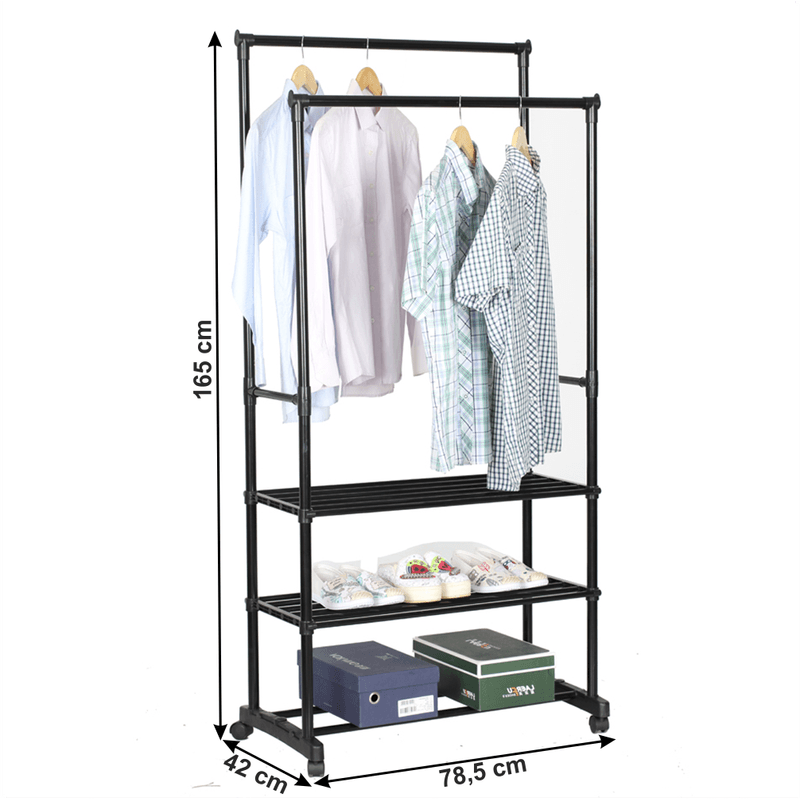 Casa si Gradina - Mobilier - Organizare si depozitare - Cuiere - Cuier cu doua randuri de rafturi, negru, TIRUS - Infinity.ro