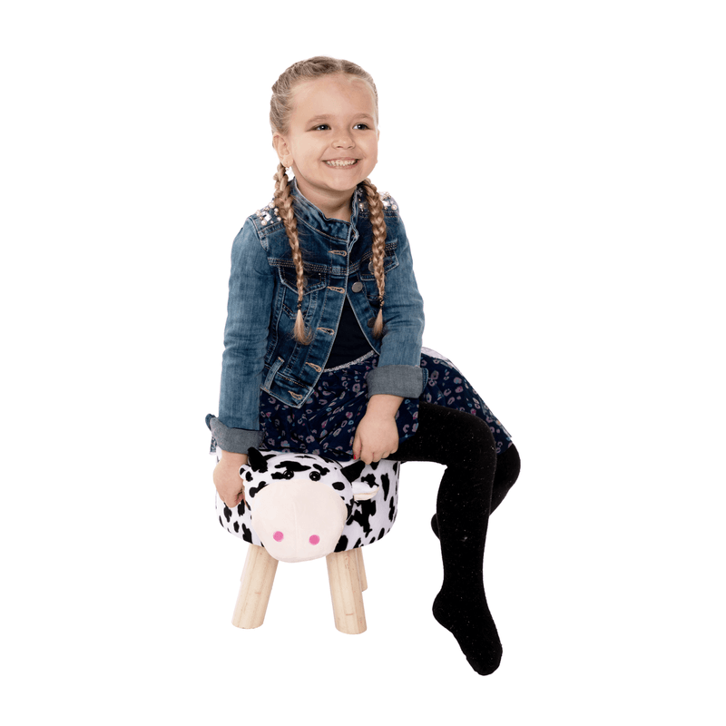 Casa si Gradina - Mobilier - Scaune si fotolii - Tabureti - Taburet in forma de vacuta, catifea Velvet alb/negru/natural, MOLLY - Infinity.ro