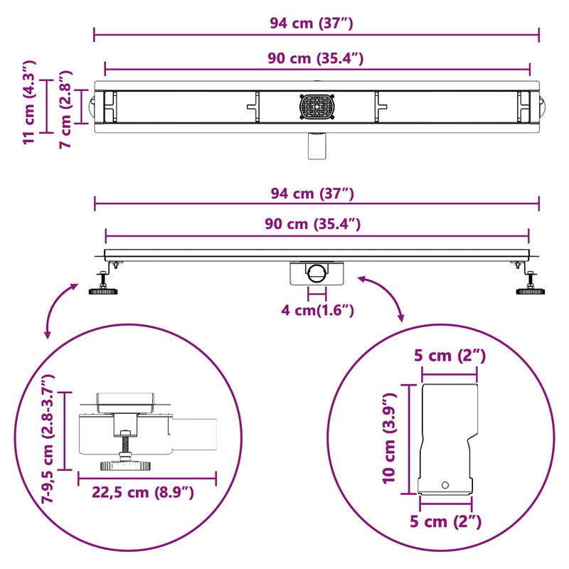 Casa si Gradina - Constructii - Materiale constructii - Sisteme de scurgere - Scurgere pentru dus cu capac din sticla si sifon de 360° 90 cm - Infinity.ro