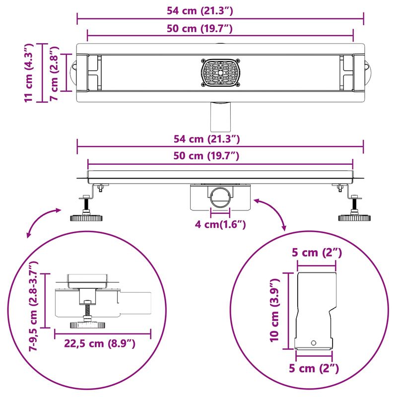 Casa si Gradina - Constructii - Materiale constructii - Sisteme de scurgere - Scurgere pentru dus cu capac din sticla si sifon de 360° 50 cm - Infinity.ro