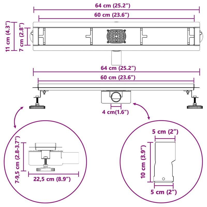 Casa si Gradina - Constructii - Materiale constructii - Sisteme de scurgere - Scurgere pentru dus cu capac din sticla si sifon de 360° 60 cm - Infinity.ro