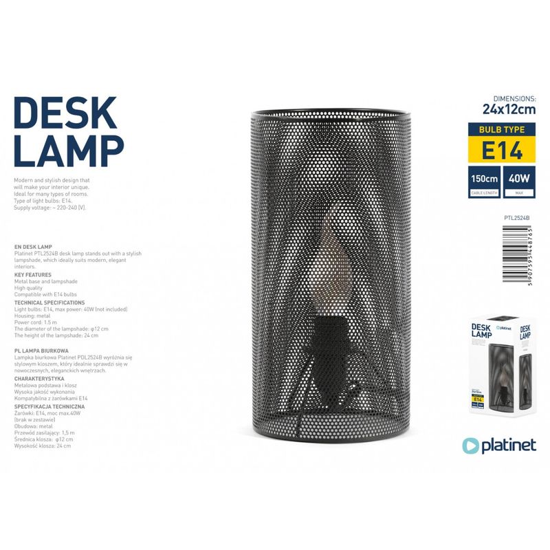 Casa si Gradina - Corpuri si surse de iluminat - Veioze si lampi - Veioze - Veioza 25 w e14 metal negru platinet 12 cm - Infinity.ro