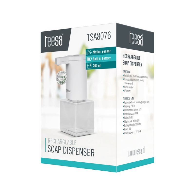 Casa si Gradina - Sanitare - Suporturi si accesorii baie - Dispensere - Dispenser pentru sapun, Teesa, ABS, 260 ml, Alb - Infinity.ro