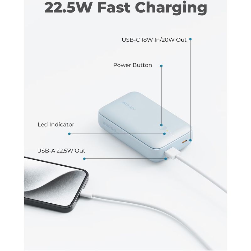 Laptop, Telefoane si Tablete - Telefoane mobile si accesorii - Accesorii Telefoane - Baterii externe - Acumulator extern AUKEY PB-Y57, 20.000mAh 22.5W, Blue - Infinity.ro