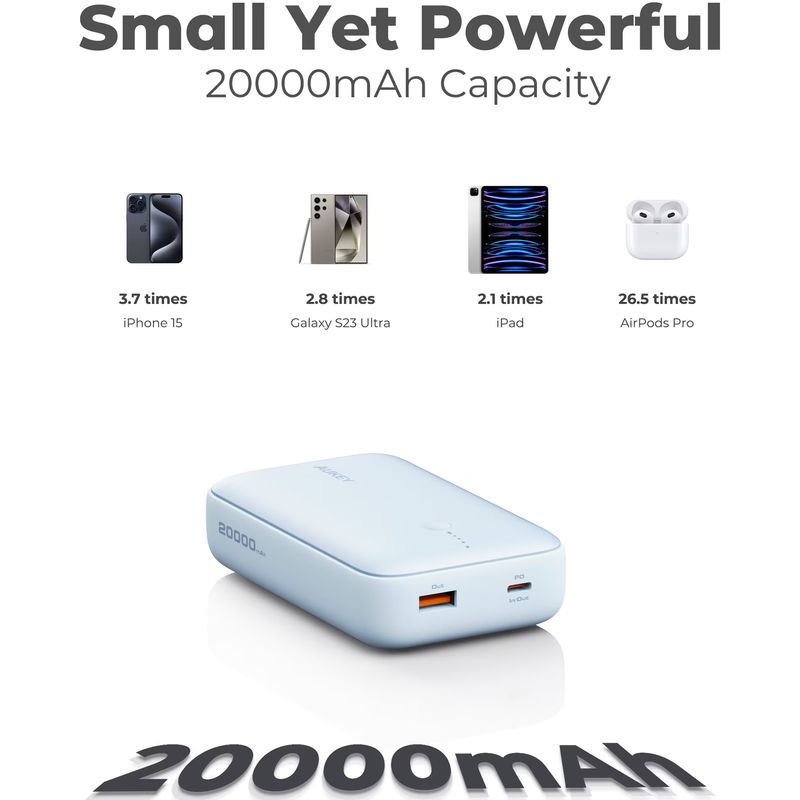 Laptop, Telefoane si Tablete - Telefoane mobile si accesorii - Accesorii Telefoane - Baterii externe - Acumulator extern AUKEY PB-Y57, 20.000mAh 22.5W, Blue - Infinity.ro