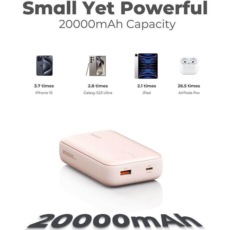 Laptop, Telefoane si Tablete - Telefoane mobile si accesorii - Accesorii Telefoane - Baterii externe - Acumulator extern AUKEY PB-Y57, 20.000mAh 22.5W, Pink - Infinity.ro
