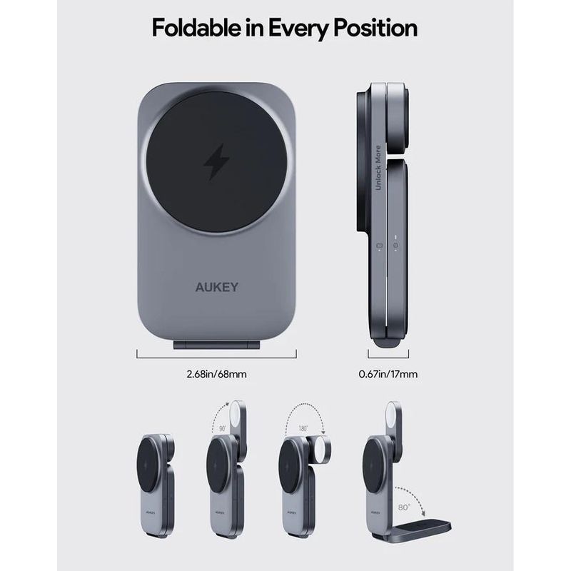 Laptop, Telefoane si Tablete - Telefoane mobile si accesorii - Accesorii Telefoane - Incarcatoare telefoane - Incarcator magnetic 3 in 1 Aukey MagFusion LC-MC312, 15W Qi2, gri - Infinity.ro