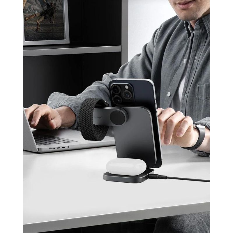 Laptop, Telefoane si Tablete - Telefoane mobile si accesorii - Accesorii Telefoane - Incarcatoare telefoane - Incarcator magnetic 3 in 1 Aukey MagFusion LC-MC312, 15W Qi2, gri - Infinity.ro