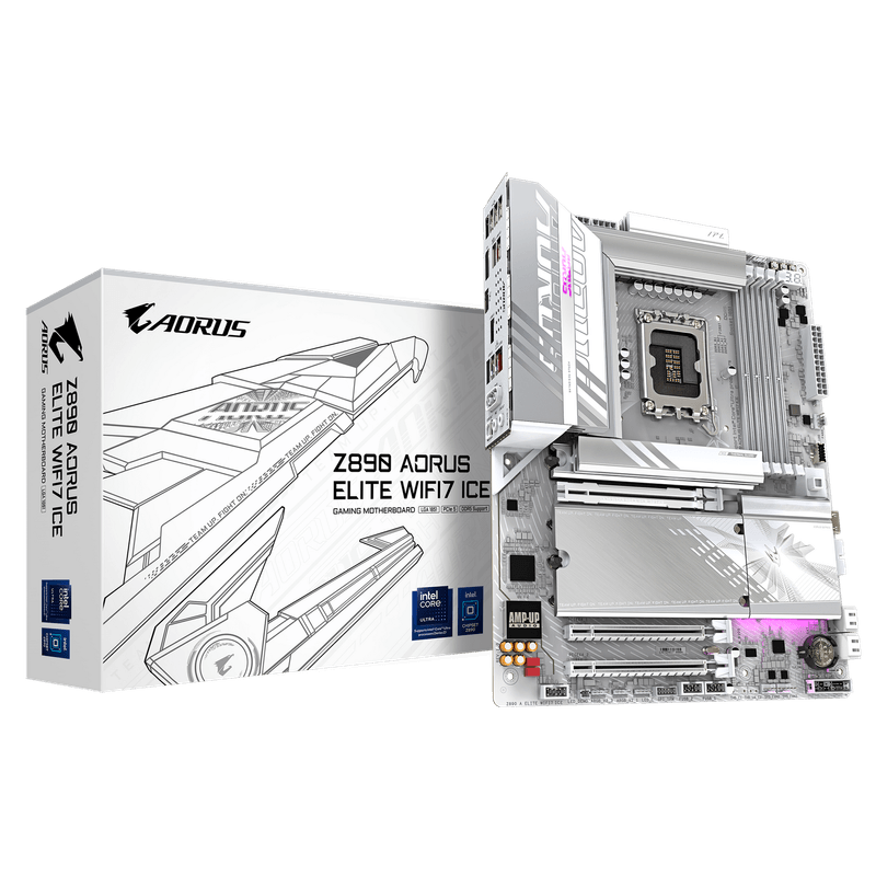 PC, gaming si accesorii - Componente PC - Componente - Placi de baza - Placa de baza GIGABYTE Z890 A ELITE WF7 ICE, LGA1851, DDR5, BT, Wi-Fi, ATX, Alb - Infinity.ro