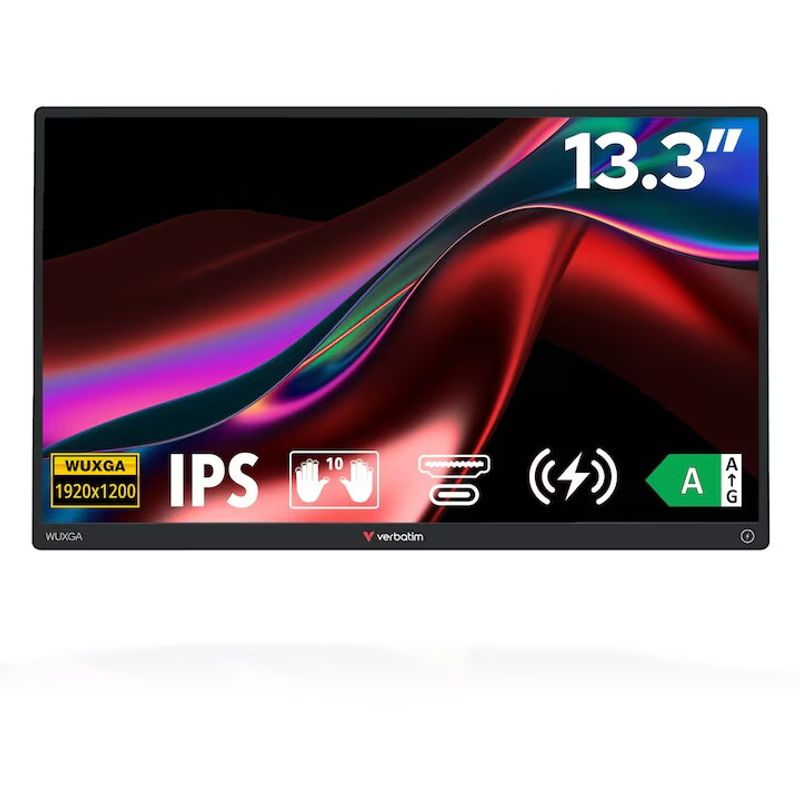 PC, gaming si accesorii - Desktop PC & monitoare - Monitoare - Monitor tactil portabil 13.3" Verbatim incl PBCarcasa aluminiu/PB 5000mAh/WUXGA 1920x1200 - Infinity.ro