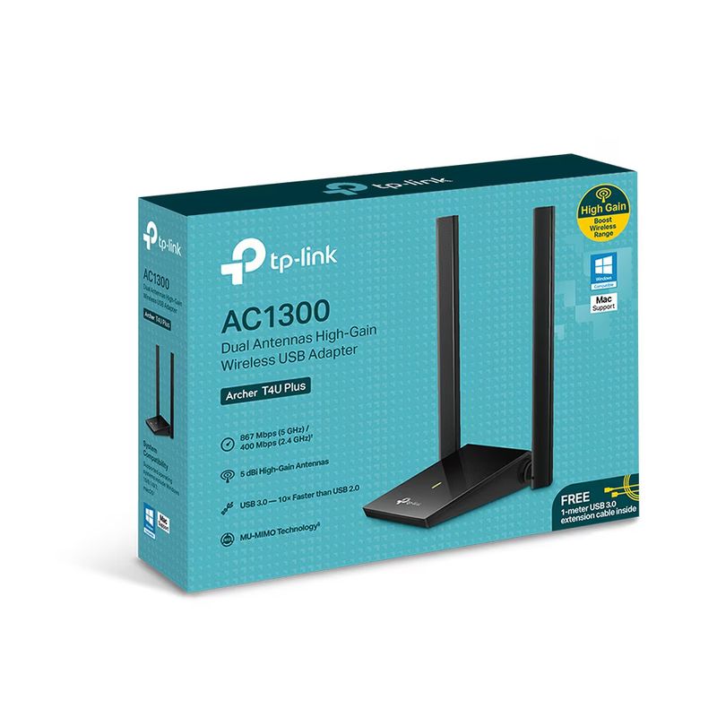 PC, gaming si accesorii - Retelistica - Wireless - Adaptoare wireless - Adaptor USB Wireless TP-Link Archer T4U Plus, AC1300 cu doua antene High-Gain Wireless Dual-Band - Infinity.ro