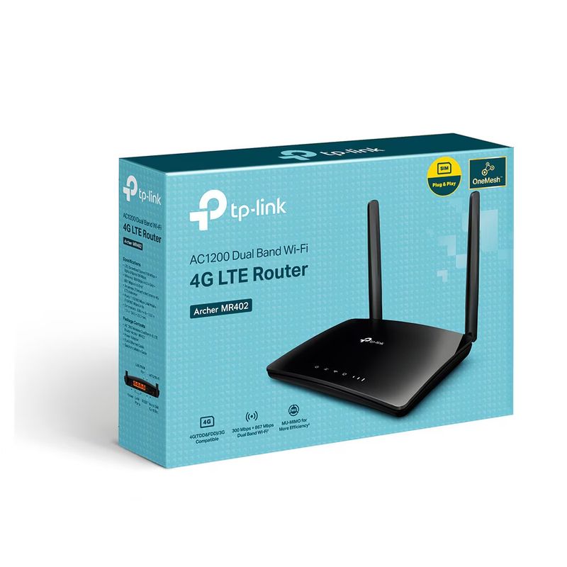 PC, gaming si accesorii - Retelistica - Wireless - Routere Wireless - Router, TP-LINK, Archer MR402 AC1200 LTE Dual Band 4G, 4G, Wireless, Negru - Infinity.ro